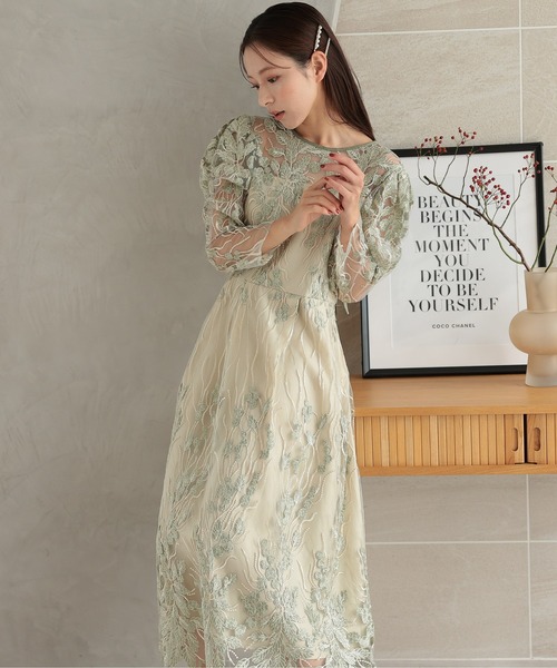 PREFERIR 刺繍レース 結婚式パーティー ドレス PREFERIR ドレス ボタニカル 刺繍レース 結婚式 パーティー