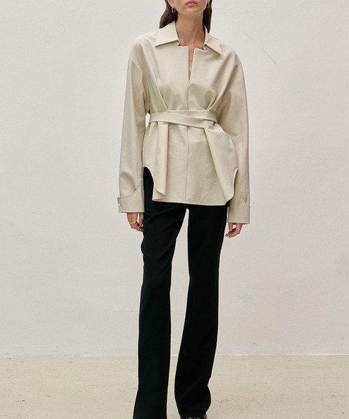 ブラウス シャツ skipper waist belted shirt pullover レディース
