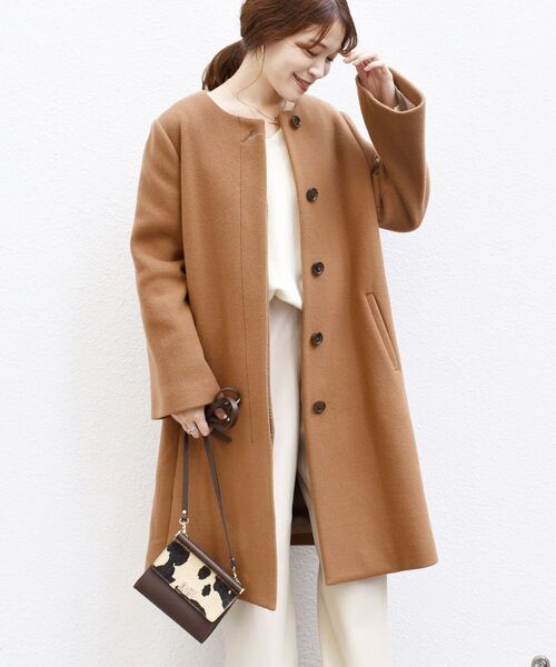 SHIPS（シップス） ノーカラーコート 38 ブラウン レディース