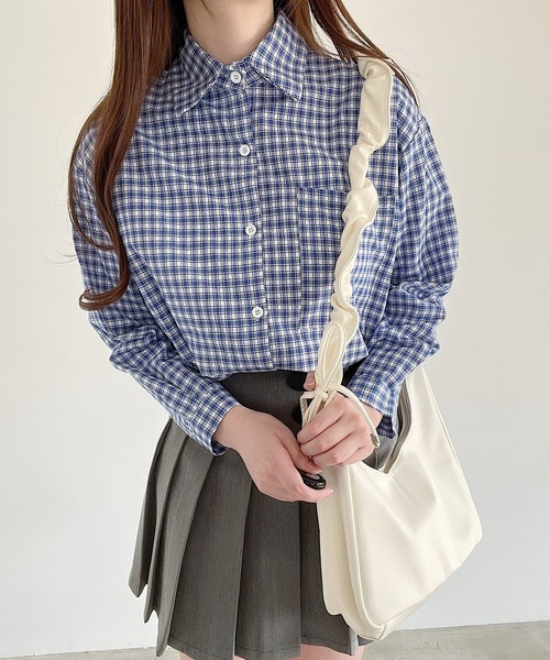 ブラウス シャツ 「UNISEX」モール混長袖チェックシャツ レディース メンズ AsheKsha ブラウス シャツ チェック柄オーバーサイズシャツ