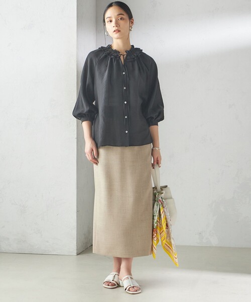 SHIPS for women / シップスウィメン 〈手洗い可能〉シルク混 シアー フリル ネック ギャザー ブラウス SHIPS for women / シップスウィメン 〈手洗い可能〉シルク混