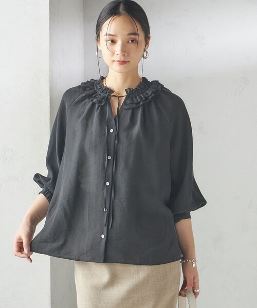SHIPS for women / シップスウィメン 〈手洗い可能〉シルク混 シアー フリル ネック ギャザー ブラウス SHIPS for women / シップスウィメン 〈手洗い可能〉シルク混