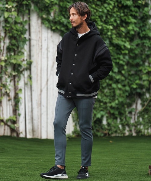 カンビオ　D.BEIGE×BLACK フード付きスタジャン CAMBIO（カンビオ） スタジャン mj10045-Back Brushed Sweat Hooded