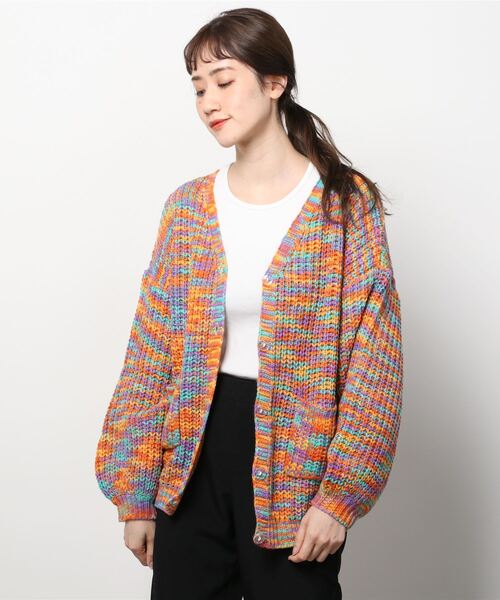 「SHAGGIE」 ニットカーディガン FREE オレンジ レディース_画像2