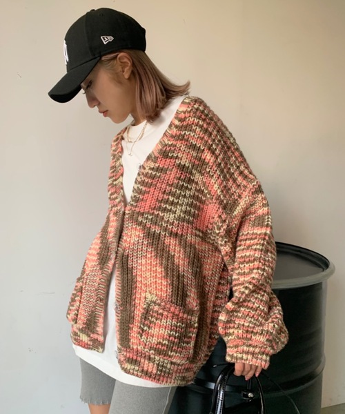 「SHAGGIE」 ニットカーディガン FREE オレンジ レディース_画像8