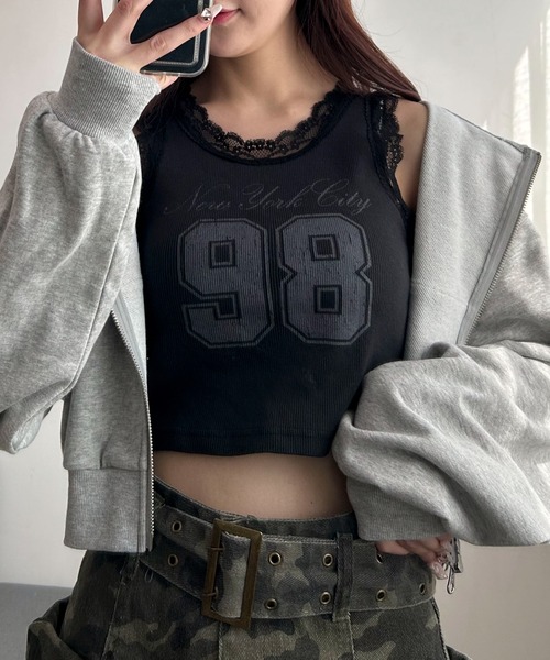 D&G♡ブラック♡タンクトップ ♡サイドレース VIS(ビス) / 【前後2WAY】レース付きVネックタンクトップ 【洗える