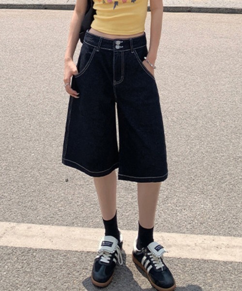 ジーンズ デニム デニムパンツ ワイドハーフデニム ワイドパンツ