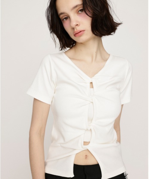 tシャツ 2WAYカットアウトトップ / 2WAY Cut Out Top レディース SLY | DUAL COLOR FRONT ZIP KNIT トップス (ニット ) |SHEL