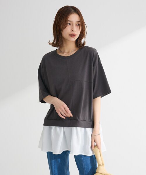 tシャツ 裾フリルプルオーバー レディース Futier Land tシャツ 裾フリル半袖プルオーバー レディース
