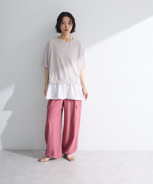 Green Parks tシャツ 裾フリルドッキング5分袖プルオーバー