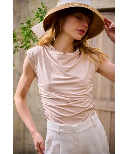 tシャツ Devon Top ショルダーパットシャーリングTシャツ レディース