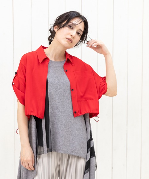 ブラウス シャツ クロップド切替シャツブラウス レディース OSMOSIS ブラウス シャツ クロップド切替シャツブラウス