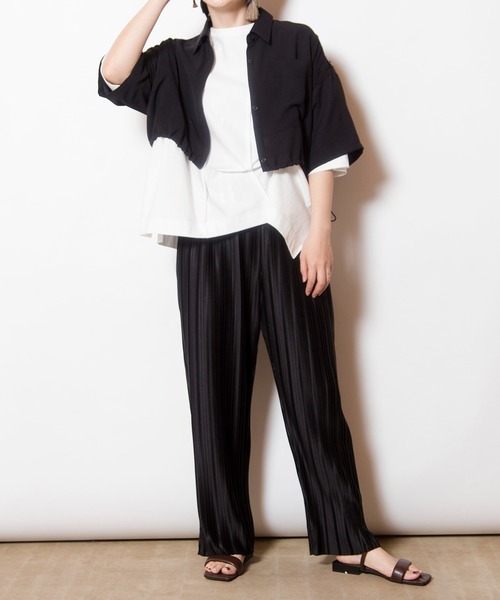ブラウス シャツ クロップド切替シャツブラウス レディース OSMOSIS ブラウス シャツ クロップド切替シャツブラウス