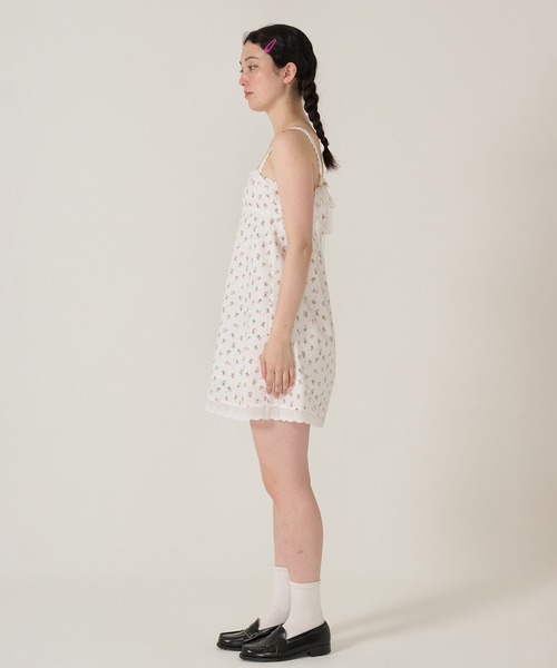 TINA：JOJUN ワンピース 肩リボン レース付き花柄ワンピース