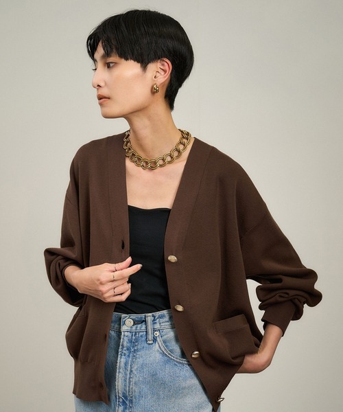 OUNCE ブラウンレザーベルト、ベージュカーディガンセット販売 韓国 1.jpg