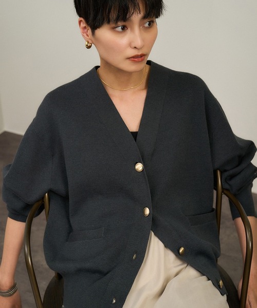 SALON adam et rope' カーディガン 「WEB限定」メタルボタン