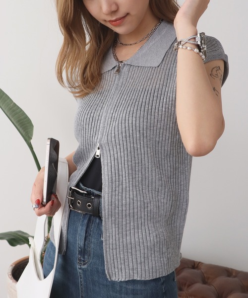 ROOP TOKYO ポロシャツ ポロ Double-zip short-sleeved knit polo