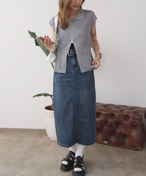 るーぽ ROOP TOKYO ポロシャツ ポロ Double-zip short-sleeved knit polo