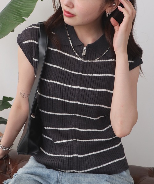 ROOP TOKYO ポロシャツ ポロ Double-zip short-sleeved knit polo
