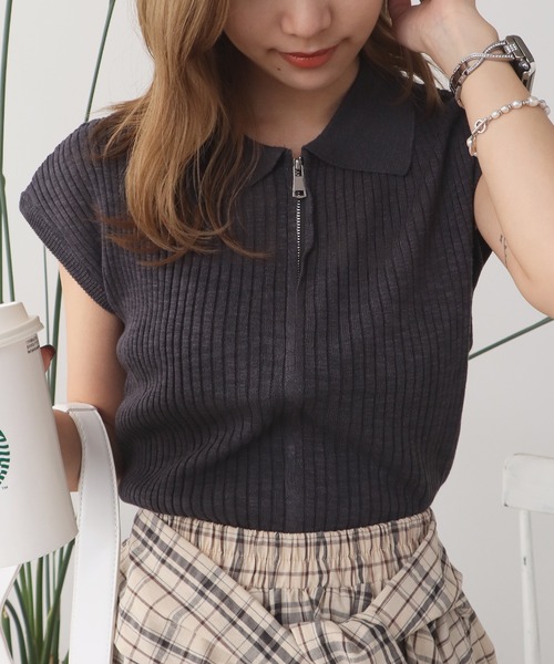 ROOP TOKYO ポロシャツ ポロ Double-zip short-sleeved knit polo