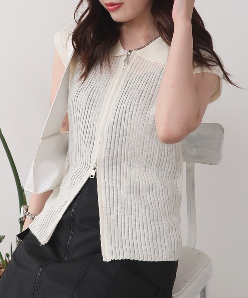 ROOP TOKYO ポロシャツ ポロ Double-zip short-sleeved knit polo