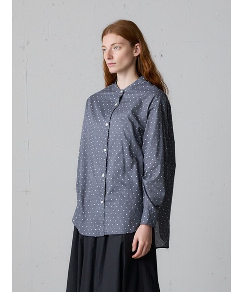 ミディウミ　ドットブラウス MidiUmi（ミディウミ） ブラウス シャツ ドット柄バンドカラーシャツ