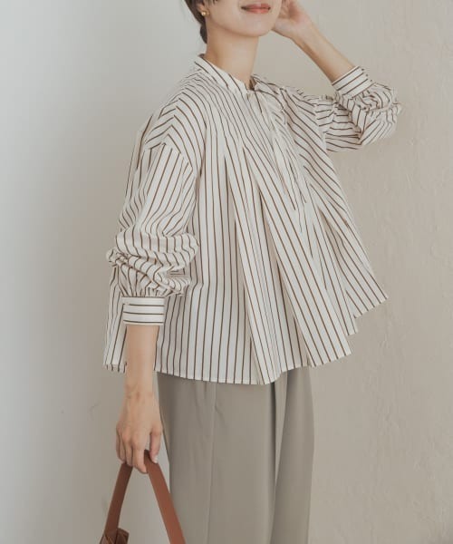 URBAN RESEARCH DOORS ブラウス シャツ ストライプリボンフレア