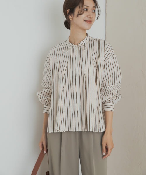 【美品】POPPY ポピー ストライプリボンシャツボレロ ブラウス ストライプリボンシャツボレロ(ホワイト) フリーサイズ (poppy