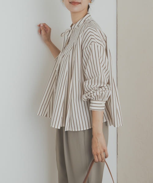 URBAN RESEARCH DOORS ブラウス シャツ ストライプリボンフレア