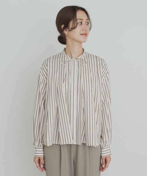 【美品】POPPY ポピー ストライプリボンシャツボレロ ブラウス ストライプリボンシャツボレロ(ホワイト) フリーサイズ (poppy