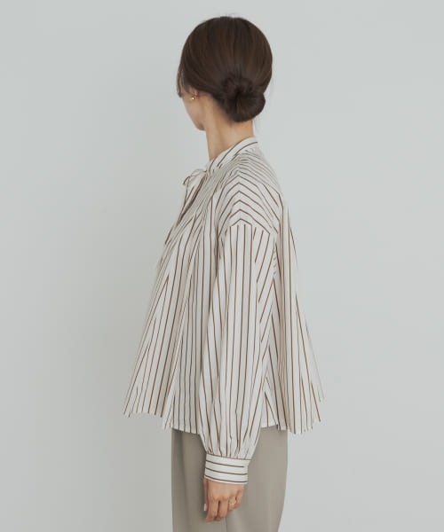 URBAN RESEARCH DOORS ブラウス シャツ ストライプリボンフレア