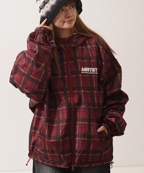 ブルゾン アウター チェック柄 ダブルZIP フードブルゾン / Checkered