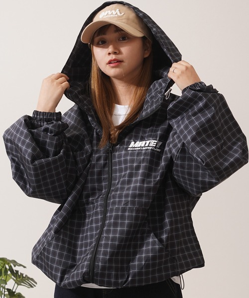 ブルゾン アウター チェック柄 ダブルZIP フードブルゾン / Checkered