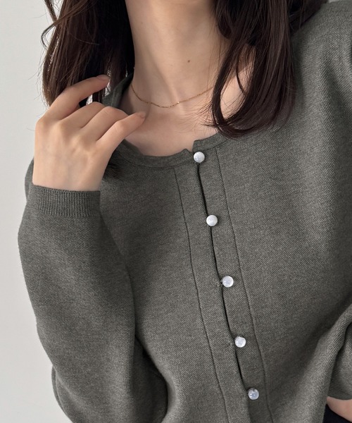 JUNOAH（ジュノア） カーディガン クリア釦ショートニットカーディガン