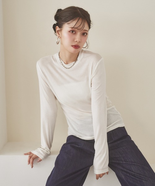 tシャツ back tag sheer tops /ウールブレンドバックタグシアー
