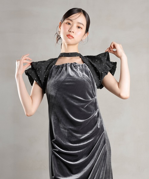 Kana ドレス ベロア ドット Iライン セミタイト ワンピースドレス