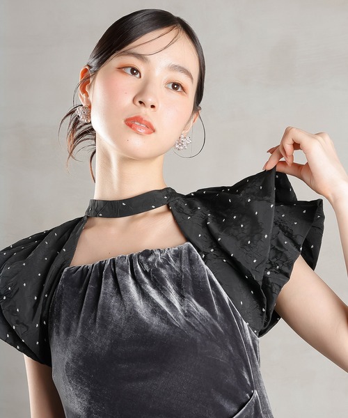 Kana ドレス ベロア ドット Iライン セミタイト ワンピースドレス