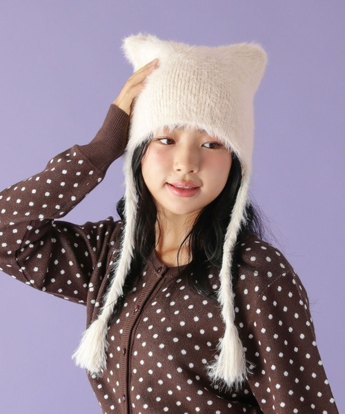 tiny tiny（ティニーティニー） ニット帽 ニットキャップ シャギーねこ