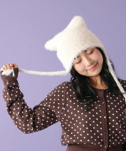 tiny tiny（ティニーティニー） ニット帽 ニットキャップ シャギーねこ