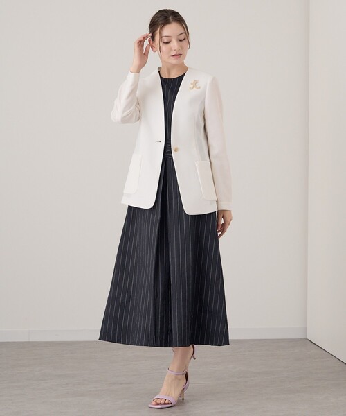 ✴︎A NAYI ✴︎春夏用ノーカラージャケット 38 ホワイト【未使用】 ANAYI（アナイ） ノーカラージャケット 38 ホワイト レディース