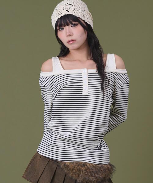 dispark tシャツ DISPARK/ロゴ刺繍ボーダーデザイントップ レディース 