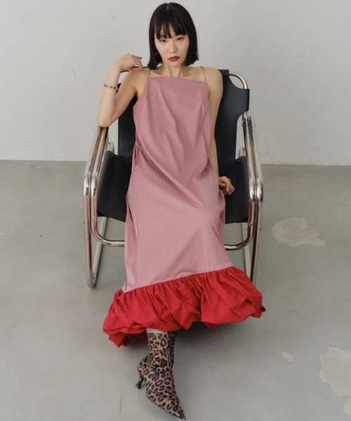 ワンピース Ballon hem strechy dress / バルーンヘムストレッチドレス