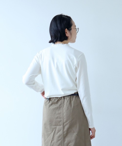 PAR ICI（パーリッシィ） tシャツ コーマ天竺 ヘンリーネックフリル