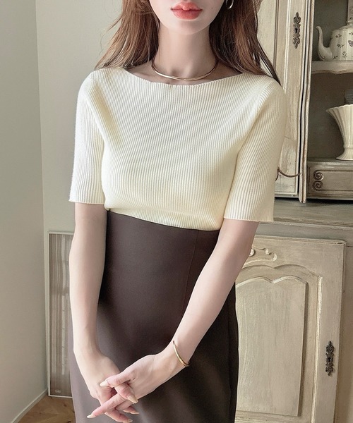 「Meiru」 半袖ニット MEDIUM ブラック系その他 レディース_画像3