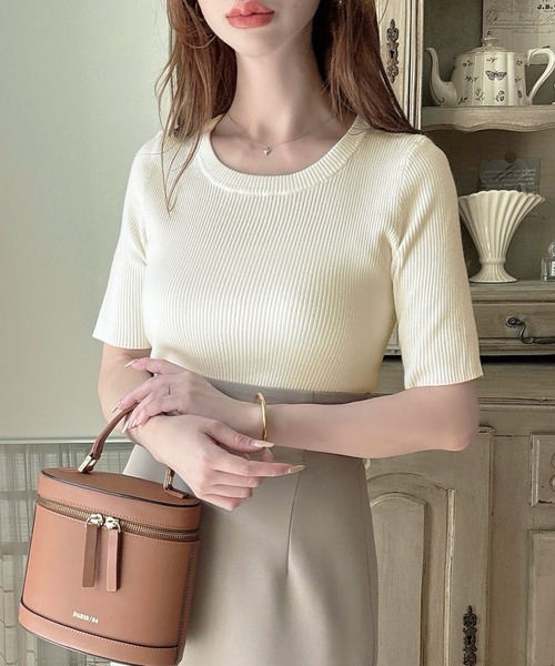 「Meiru」 半袖ニット MEDIUM ブラック系その他 レディース_画像6