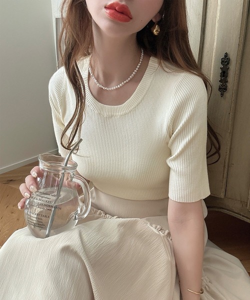 「Meiru」 半袖ニット MEDIUM ブラック系その他 レディース_画像7