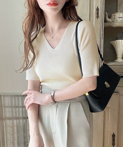 「Meiru」 半袖ニット MEDIUM ブラック系その他 レディース_画像9