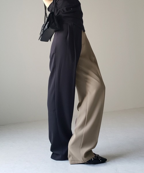 「me+em select」 スラックス SMALL ブラック×グレー レディース_画像8