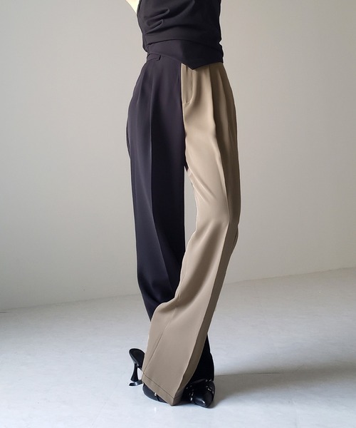 「me+em select」 スラックス SMALL ブラック×グレー レディース_画像9