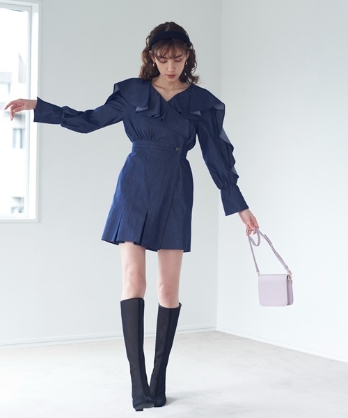 美品　スナイデル　snidel タックミニワンピース　黒 SNIDEL（スナイデル）の「タフタミニワンピース（ワンピース）」 - WEAR